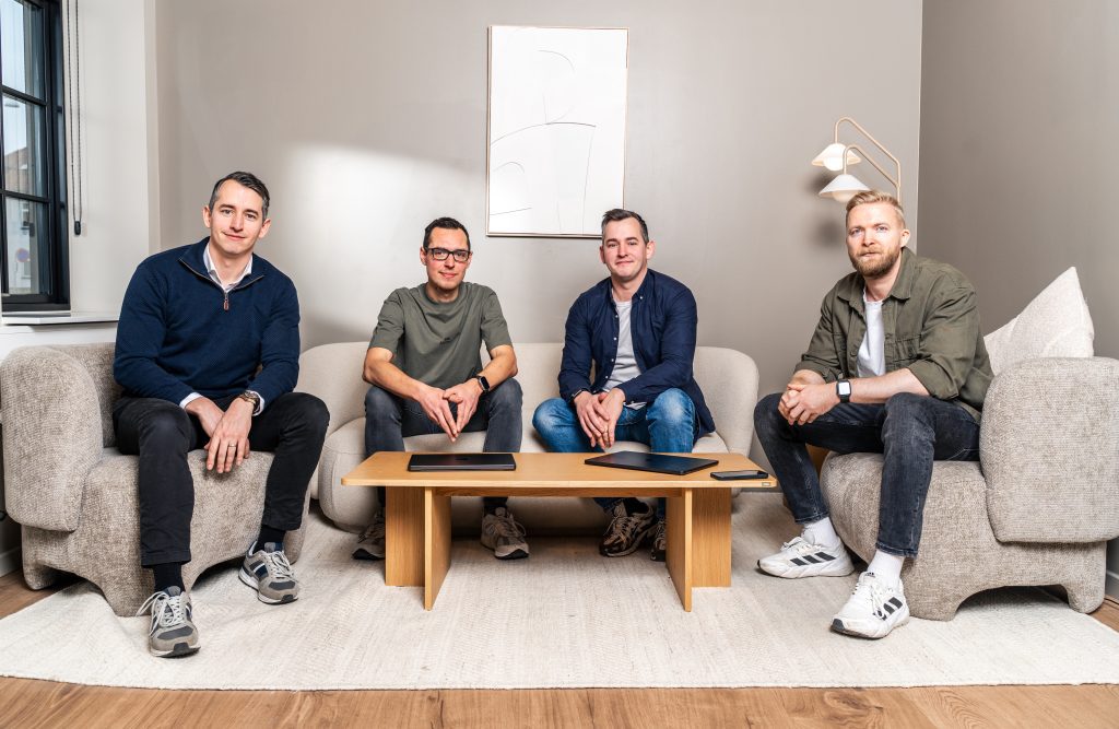 Fra venstre mod højre: Christian Møller (COO), Elias Sørensen (CTO), Michael Sørensen (CEO), Andreas Paulli (CPO)